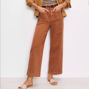 LOFT The Wide Leg Patch Pocket High Waisted Cropped Brown Pant